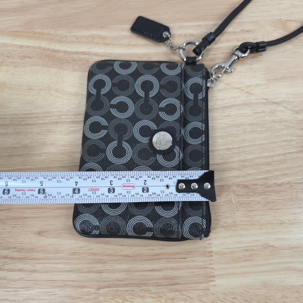 Coach Wristlet Coated Canvas Waverly Black White Dotted Art Signature C - Picture 10 of 10